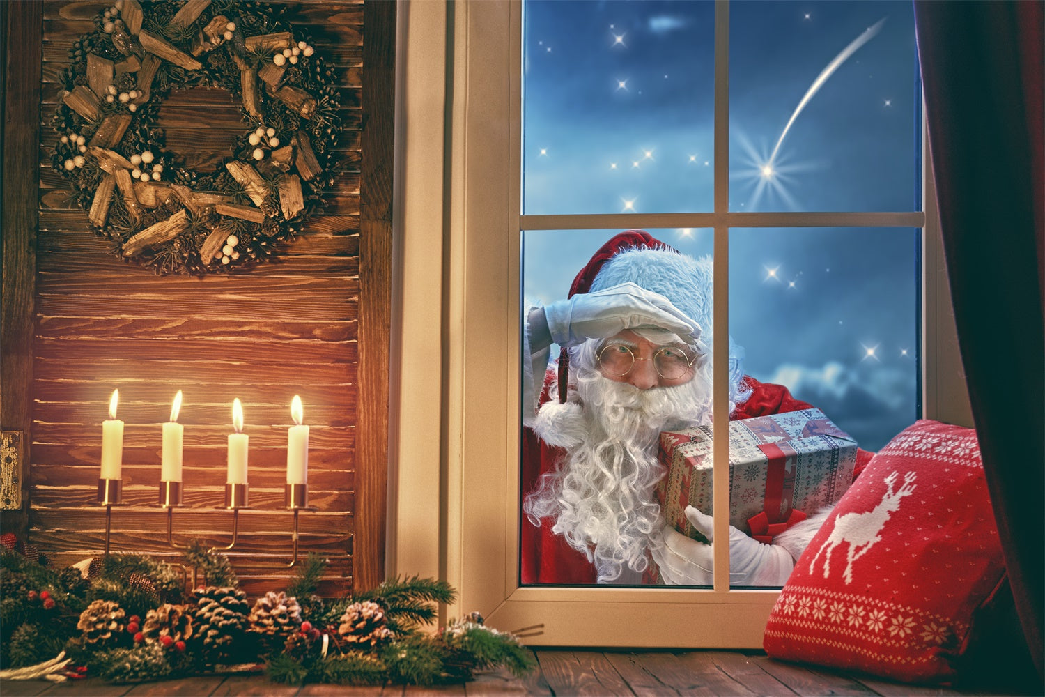Sfondo Natalizio Accogliente Con Babbo Natale E Candele BRP8-316