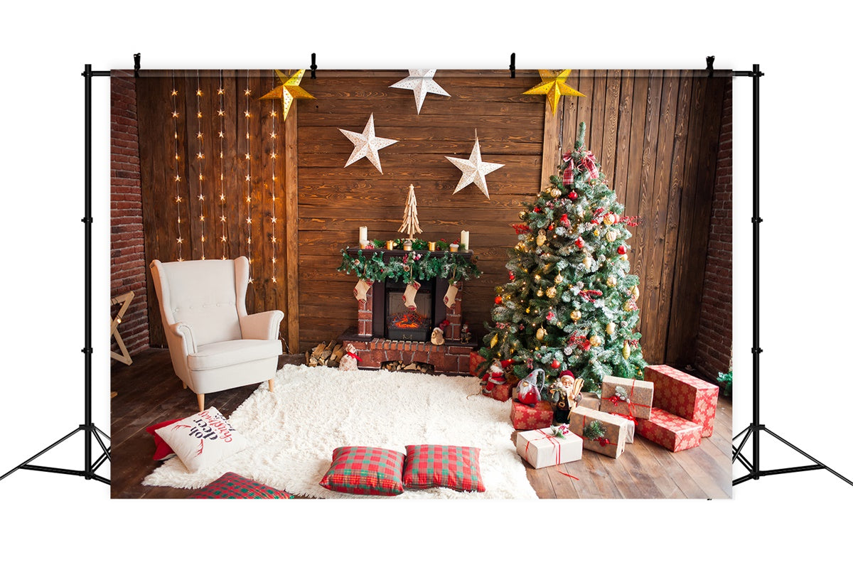Stanza Dell'Albero Di Natale Con Sfondo Di Decorazioni A Stella BRP8-317