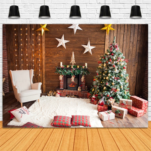 Stanza Dell'Albero Di Natale Con Sfondo Di Decorazioni A Stella BRP8-317