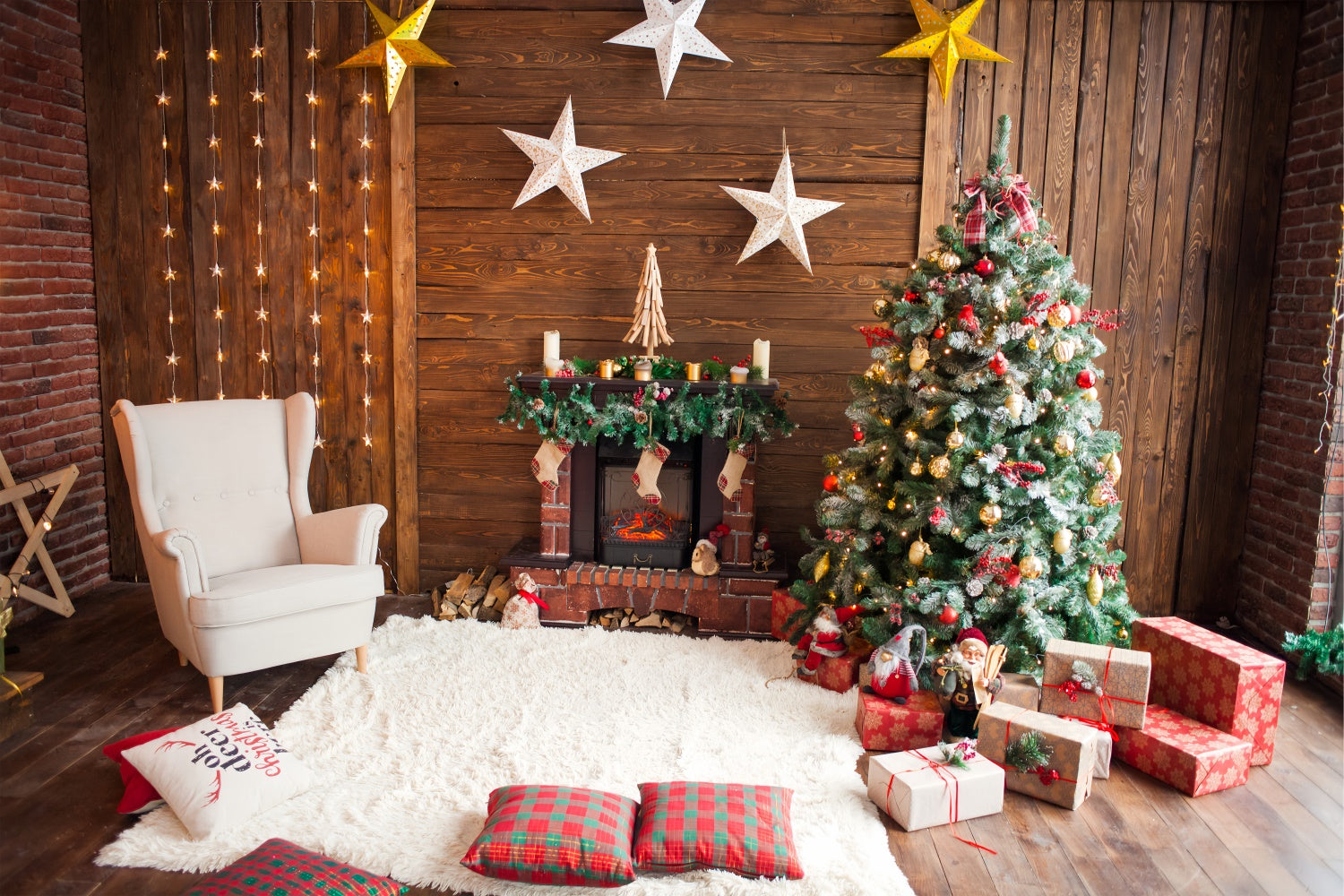 Stanza Dell'Albero Di Natale Con Sfondo Di Decorazioni A Stella BRP8-317