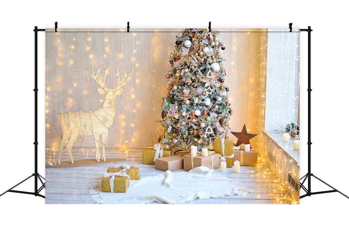 Stanza Dell'Albero Di Natale Con Sfondo Di Renne In Legno BRP8-322