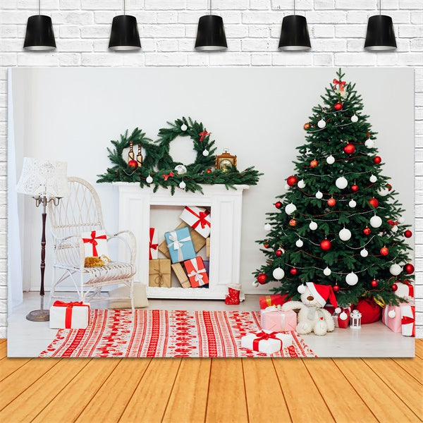 Sfondo Con Albero Di Natale E Sedia In Vimini Bianco BRP8-323