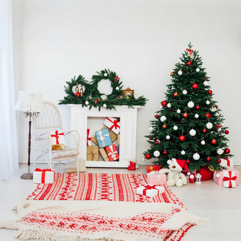 Sfondo Con Albero Di Natale E Sedia In Vimini Bianco BRP8-323