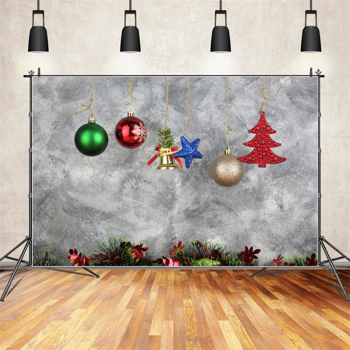 Sfondo Colorato Con Ornamenti Natalizi Appesi BRP8-325