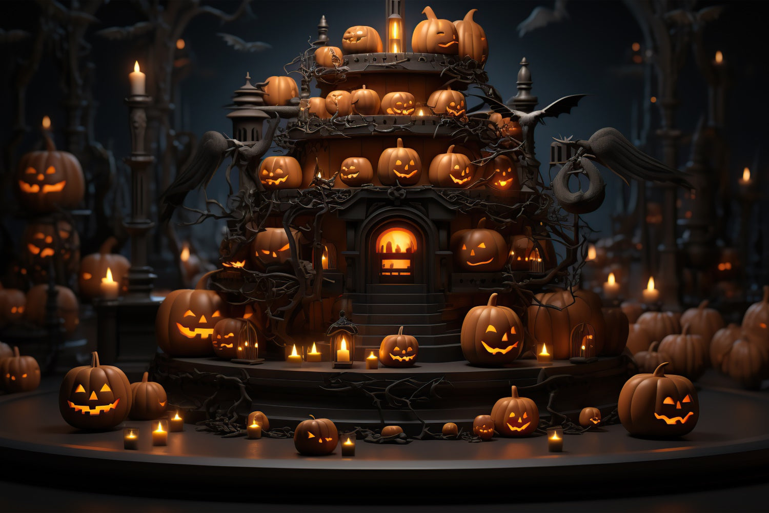 Sfondo Di Halloween Con Lanterne E Candele Spettrali BRP8-329