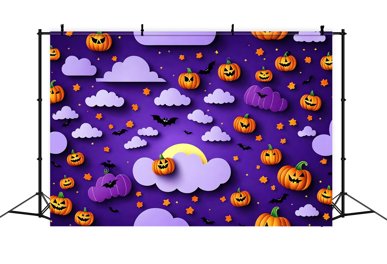 Zucche E Pipistrelli Di Halloween Sfondo Viola Cielo BRP8-330