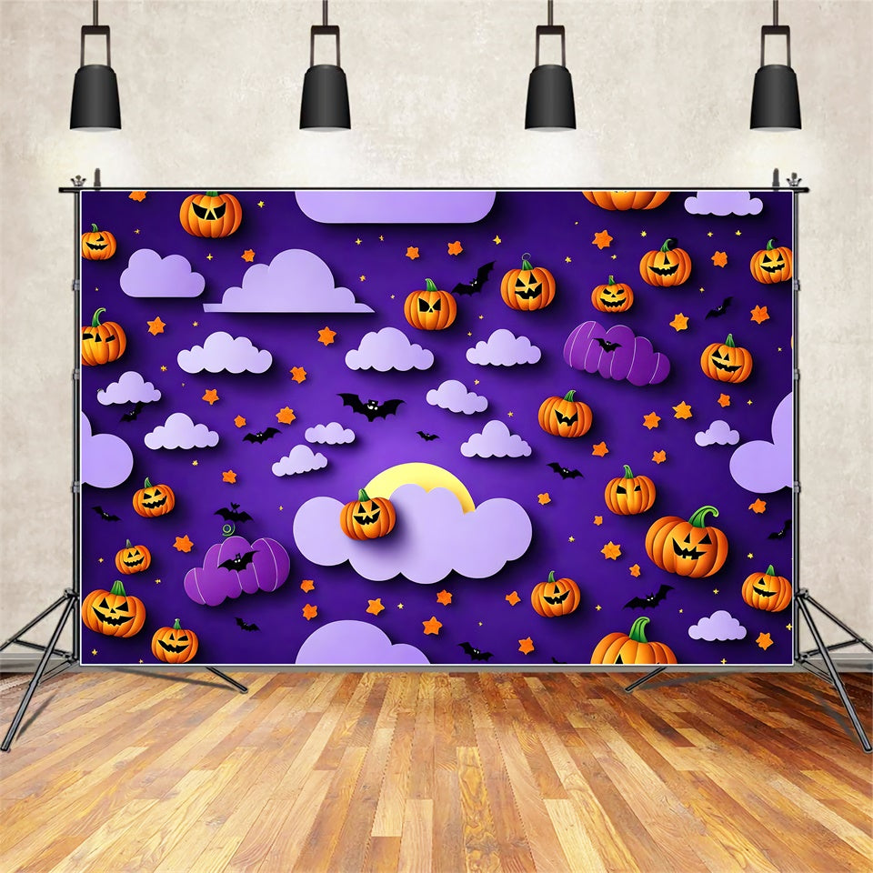 Zucche E Pipistrelli Di Halloween Sfondo Viola Cielo BRP8-330