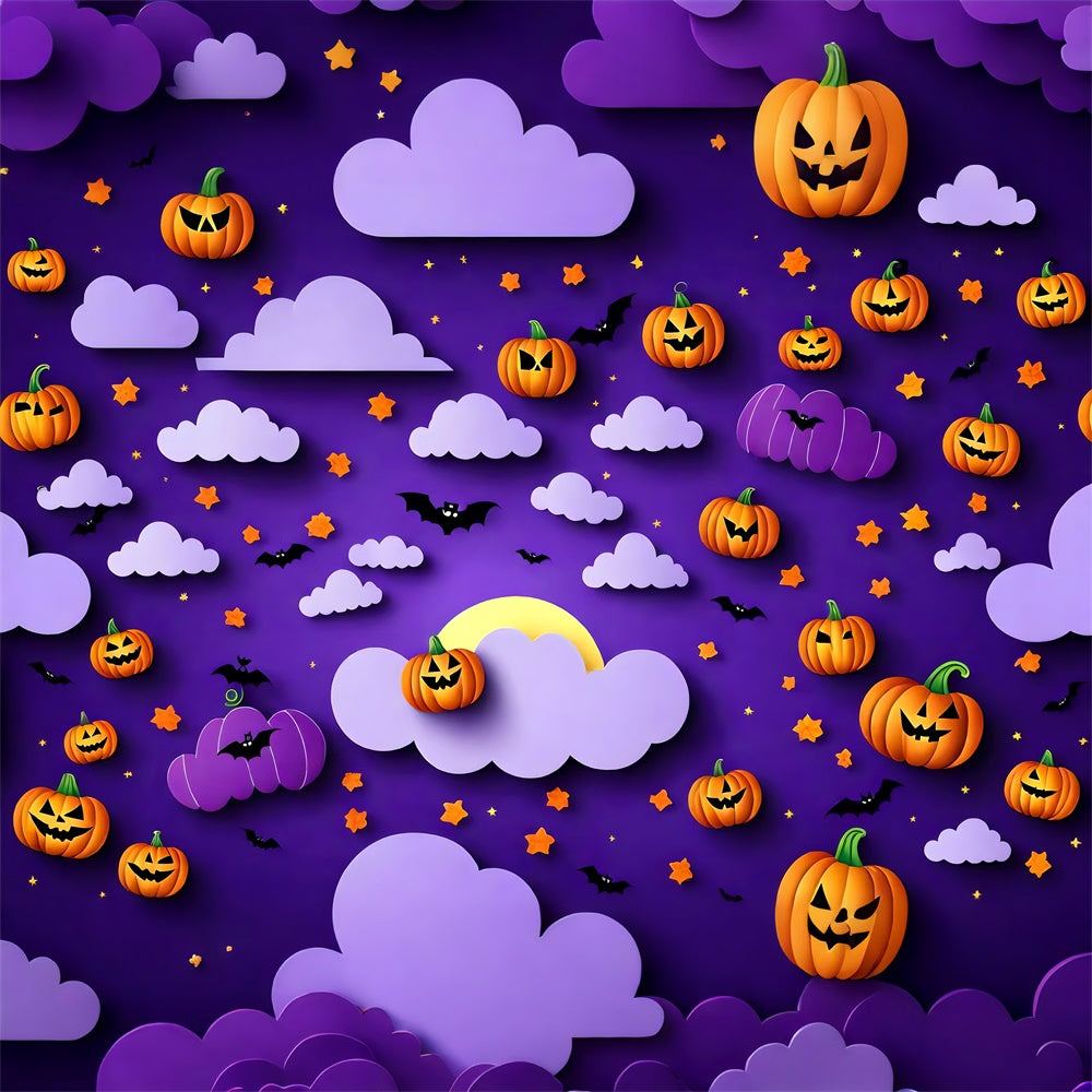 Zucche E Pipistrelli Di Halloween Sfondo Viola Cielo BRP8-330