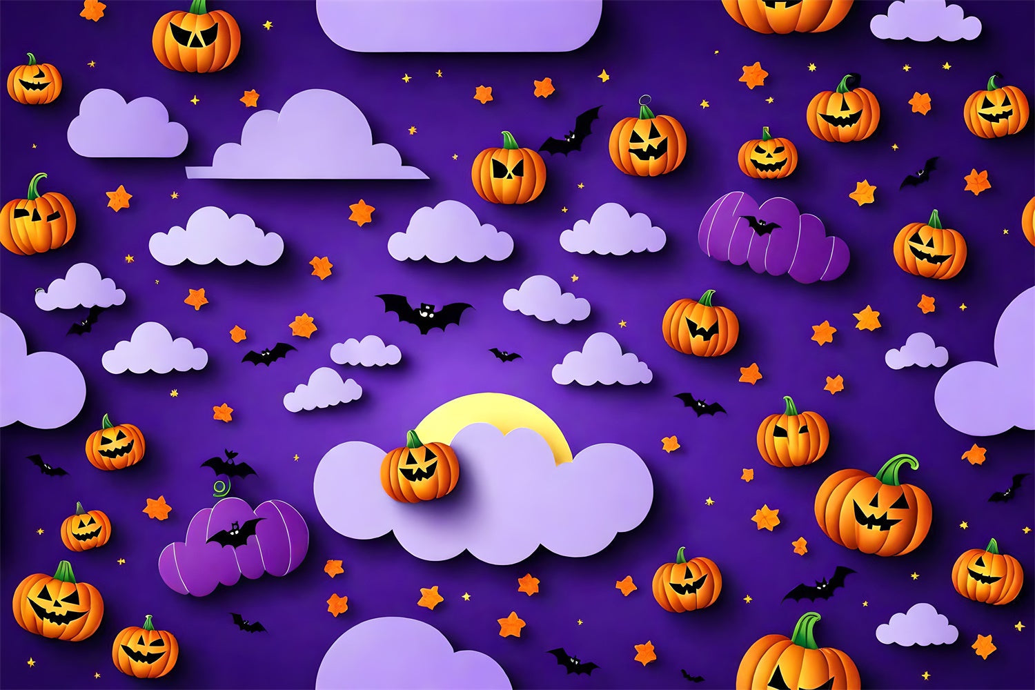 Zucche E Pipistrelli Di Halloween Sfondo Viola Cielo BRP8-330