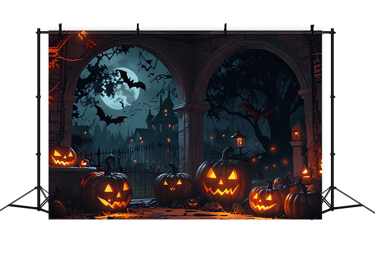 Arco Di Halloween Con Zucche E Pipistrelli Sullo Sfondo BRP8-336