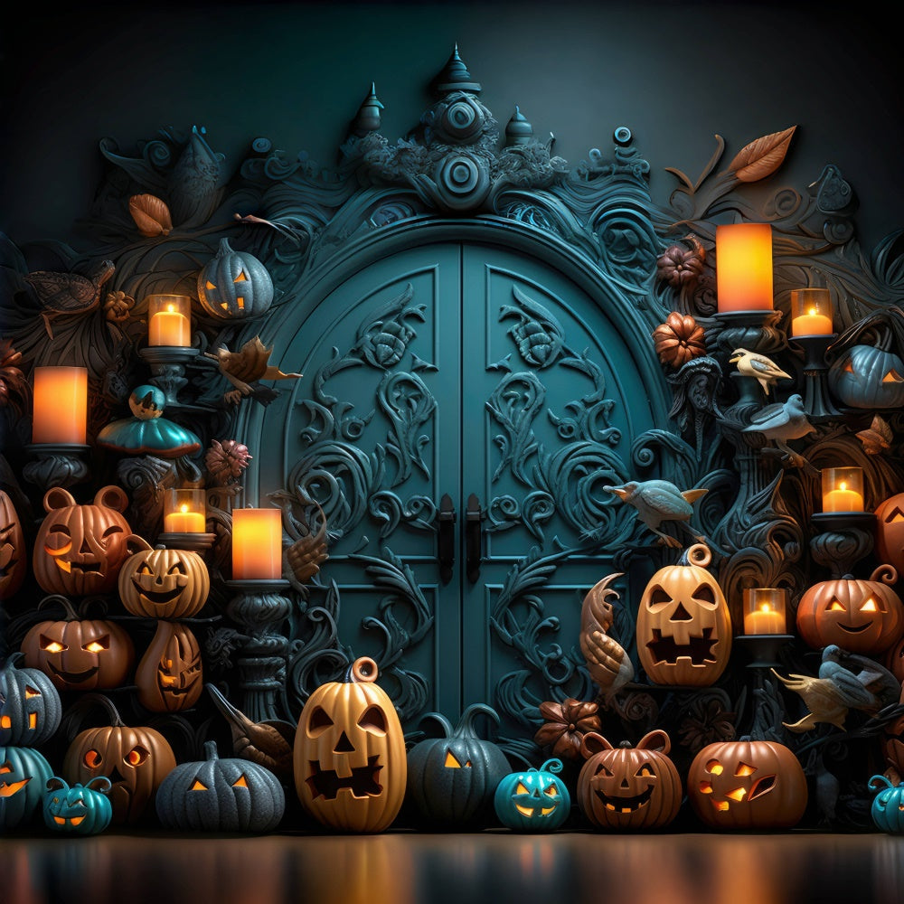 Bella Porta Della Villa Con Sfondo Di Zucche Spaventose BRP8-337