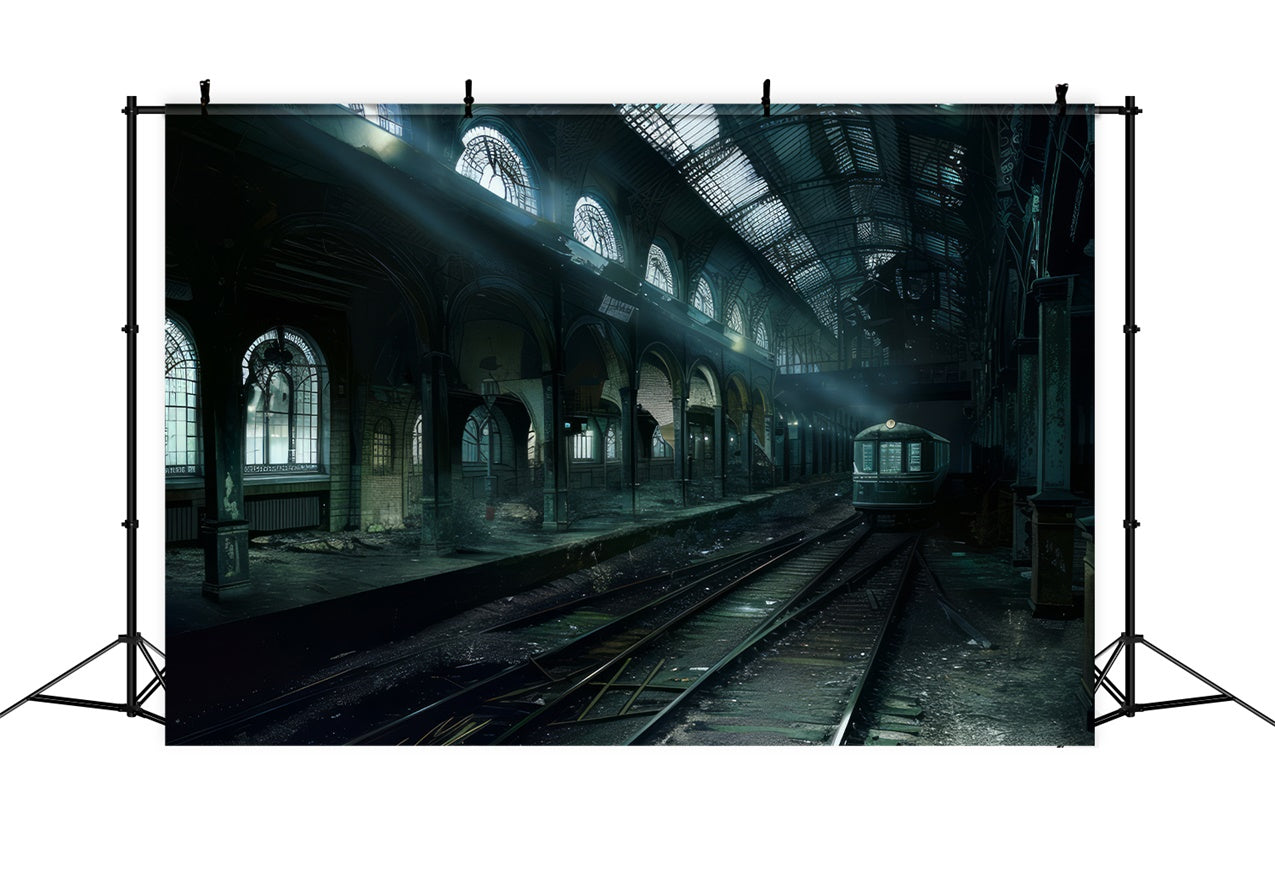 Sfondo Di Halloween Della Stazione Ferroviaria Di Ombre Scure BRP8-341