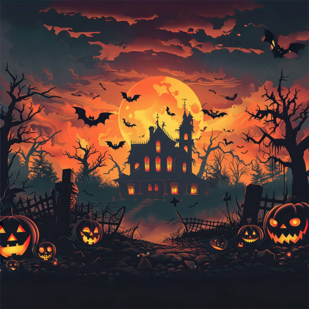 Sfondo Di Halloween Della Casa Inquietante Della Luna Piena BRP8-342