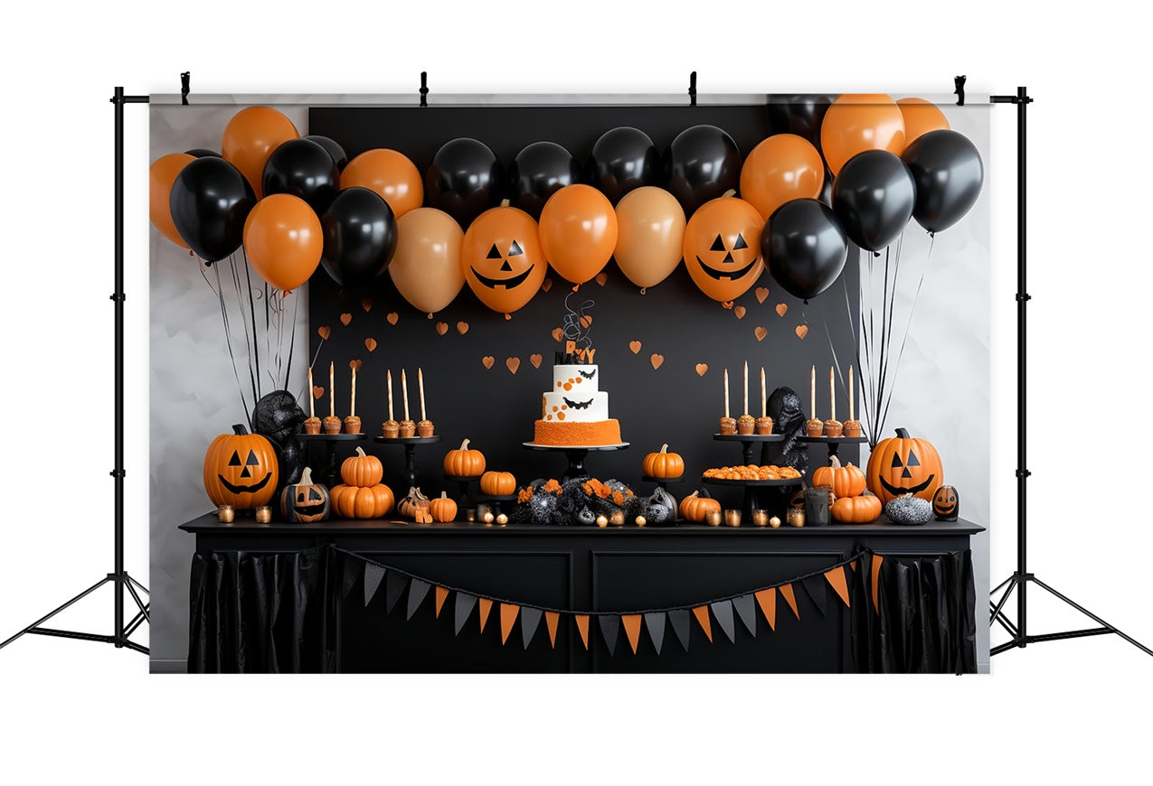 Sfondo Del Tavolo Da Dessert Di Halloween Con Palloncini Spettrali BRP8-343