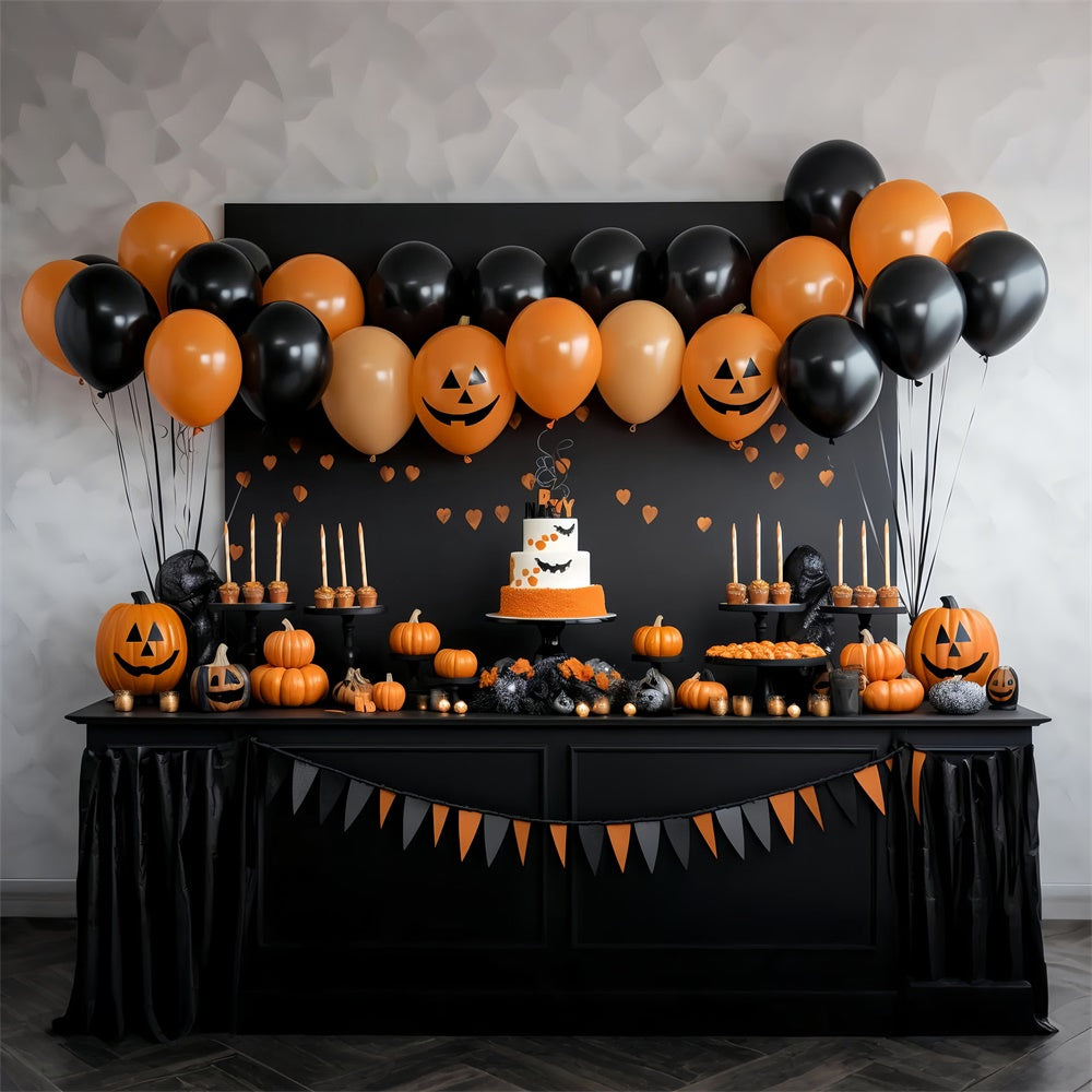 Sfondo Del Tavolo Da Dessert Di Halloween Con Palloncini Spettrali BRP8-343