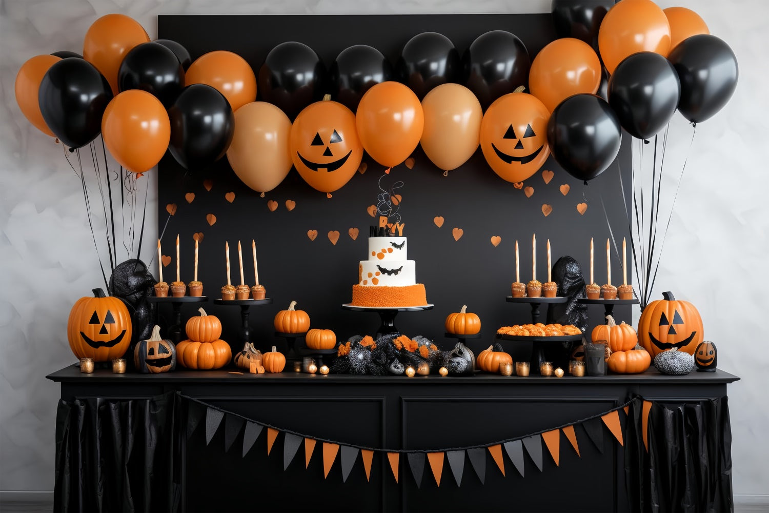 Sfondo Del Tavolo Da Dessert Di Halloween Con Palloncini Spettrali BRP8-343