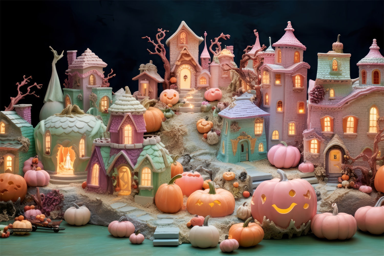 Sfondo Colorato Di Decorazioni Di Halloween Del Villaggio Stregato BRP8-346