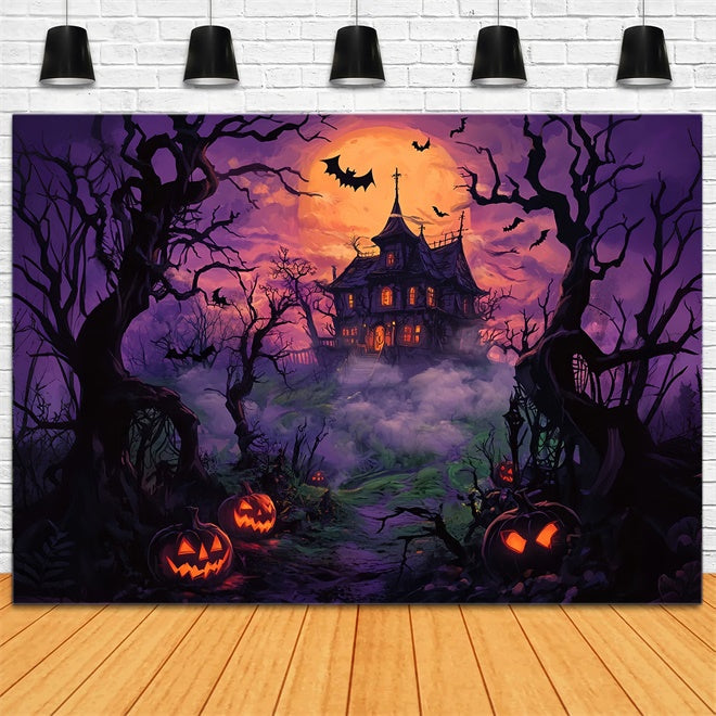Sfondo Della Villa Stregata Di Halloween Della Notte Nebbiosa BRP8-348