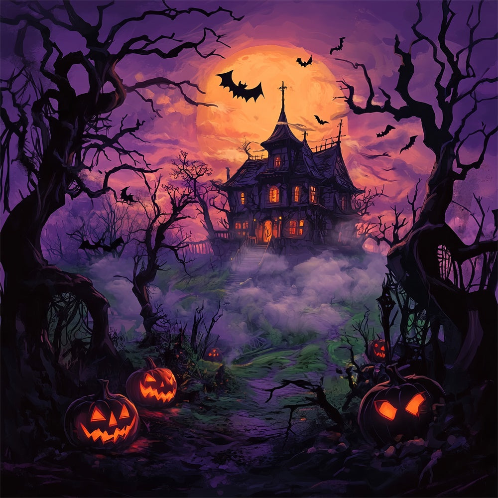 Sfondo Della Villa Stregata Di Halloween Della Notte Nebbiosa BRP8-348