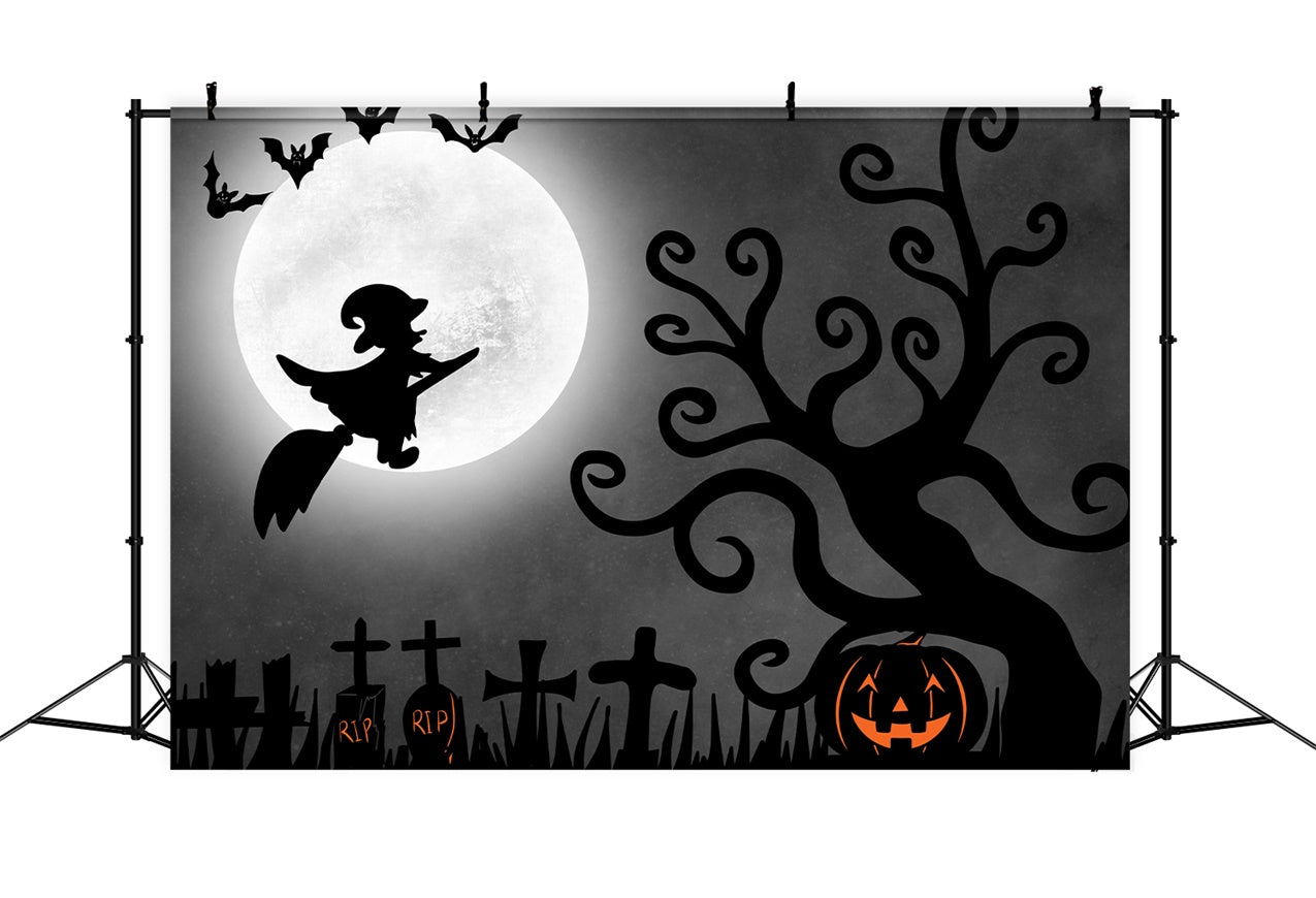 Sfondo Di Halloween Con Strega Volante E Luna Piena BRP8-357
