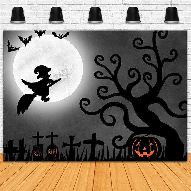 Sfondo Di Halloween Con Strega Volante E Luna Piena BRP8-357