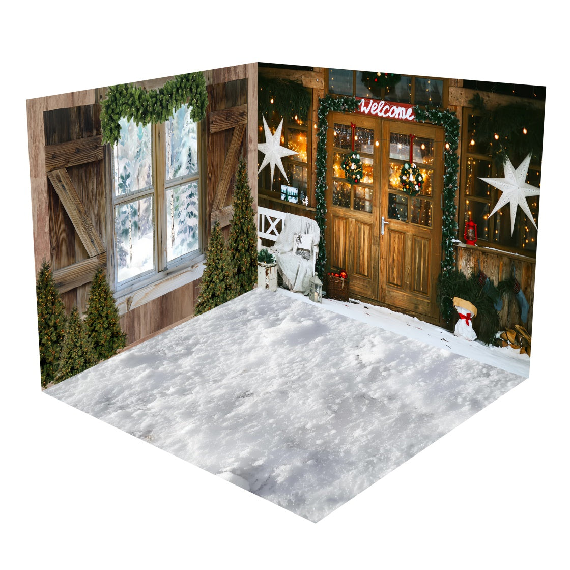 Set Per Stanza Con Porta Di Benvenuto Invernale E Finestra Con Sfondo Innevato BRP8-372