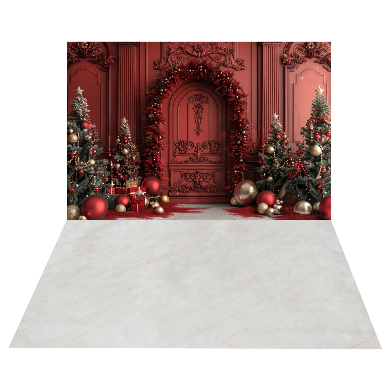 Sfondo Con Alberi Di Natale Ad Arco Rosso+Sfondo Con Pavimento In Marmo BRP8-392