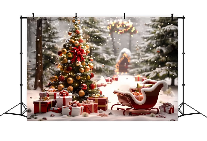 Sfondo Dell'Albero Di Natale Con La Slitta E Dei Regali BRP8-48