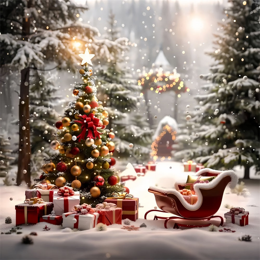 Sfondo Dell'Albero Di Natale Con La Slitta E Dei Regali BRP8-48