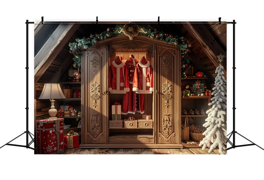 Sfondo Dell'Albero Di Natale E Del Guardaroba Di Babbo Natale BRP8-53