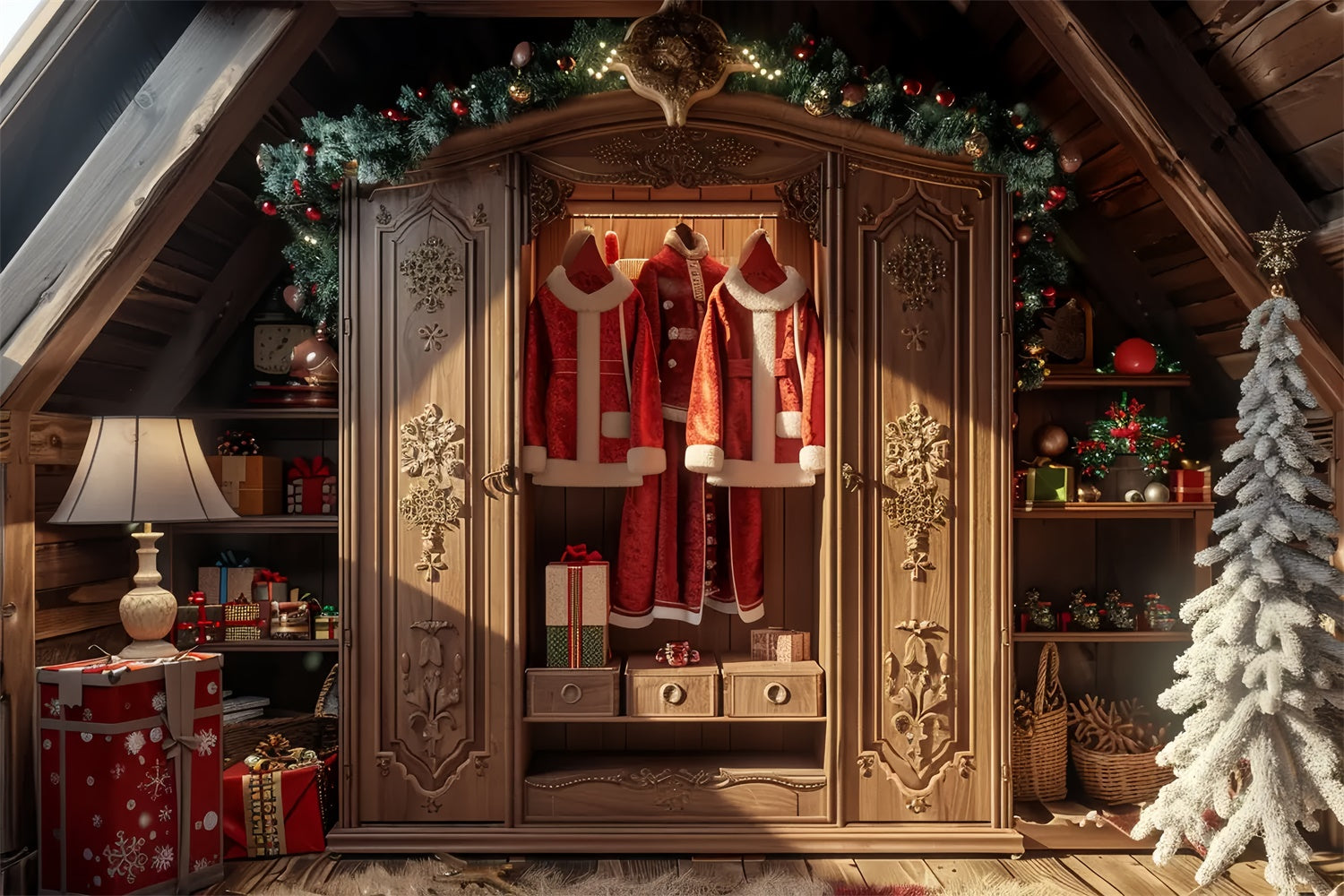 Sfondo Dell'Albero Di Natale E Del Guardaroba Di Babbo Natale BRP8-53