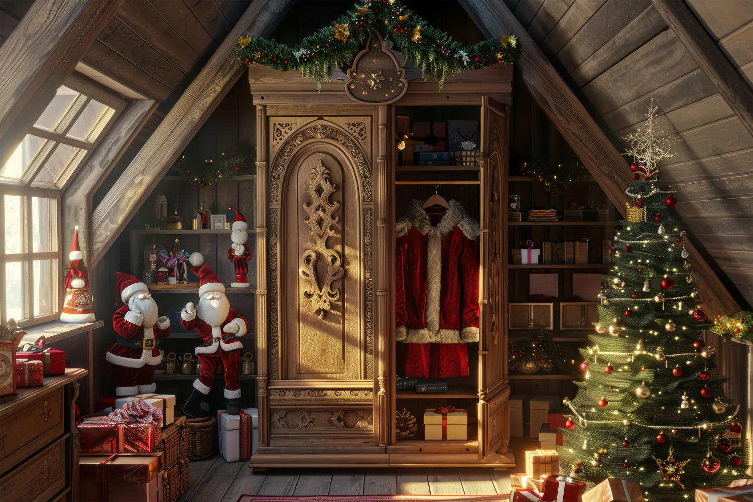 Sfondo Dell'Albero Di Natale E Del Guardaroba Di Babbo Natale BRP8-55