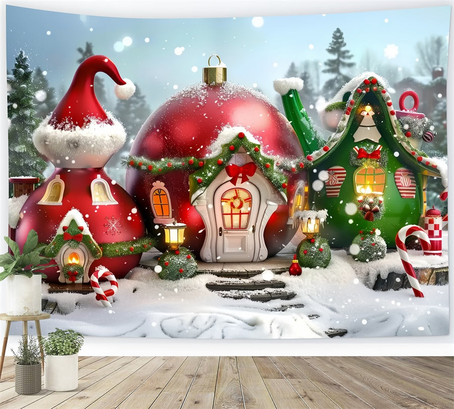 Sfondo Natalizio Del Villaggio Delle Teiere Di Babbo Natale BRP8-57