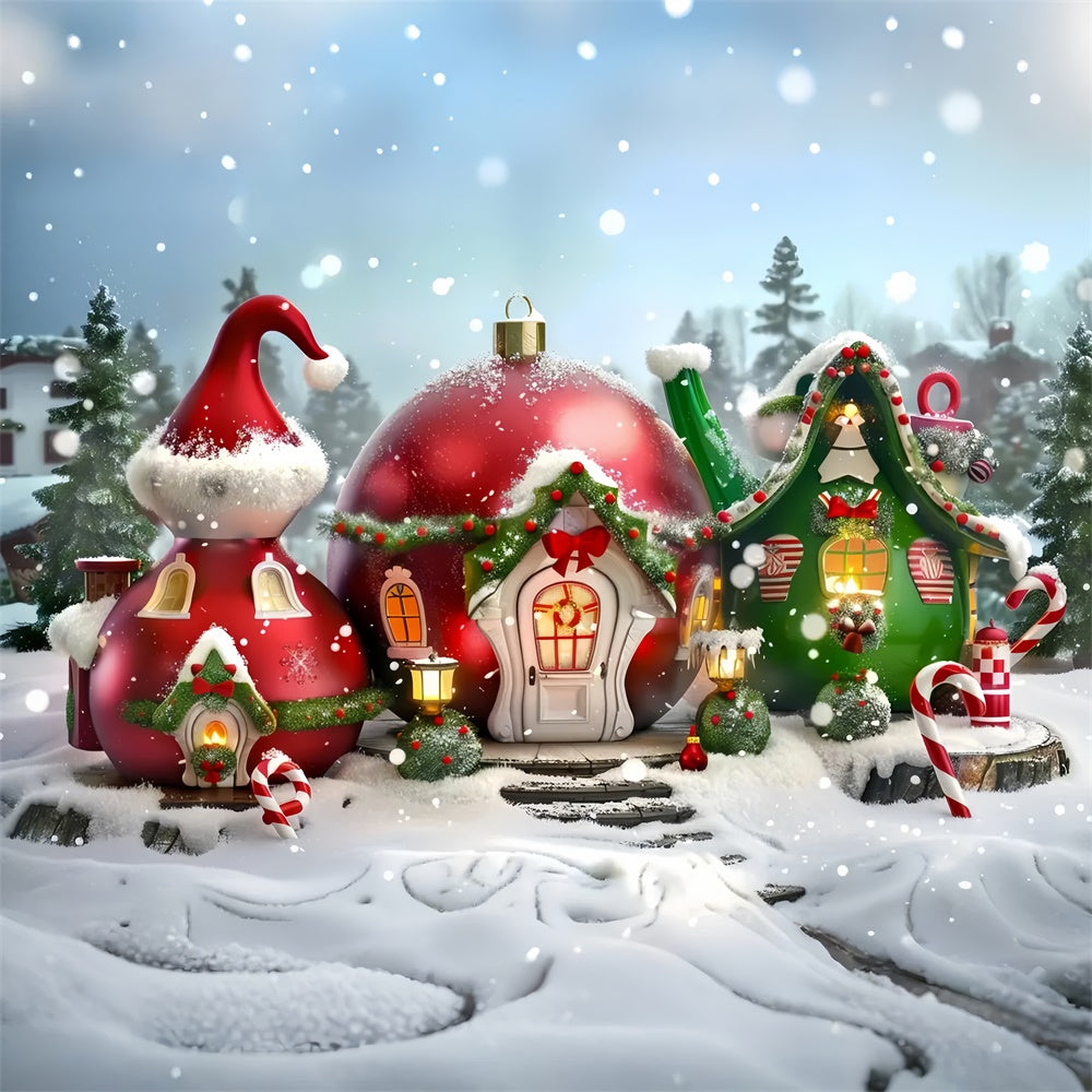 Sfondo Natalizio Del Villaggio Delle Teiere Di Babbo Natale BRP8-57