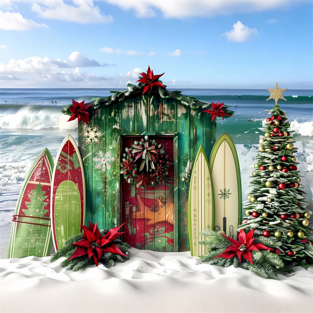 Surf Shack Natalizio Sullo Sfondo Della Spiaggia BRP8-67