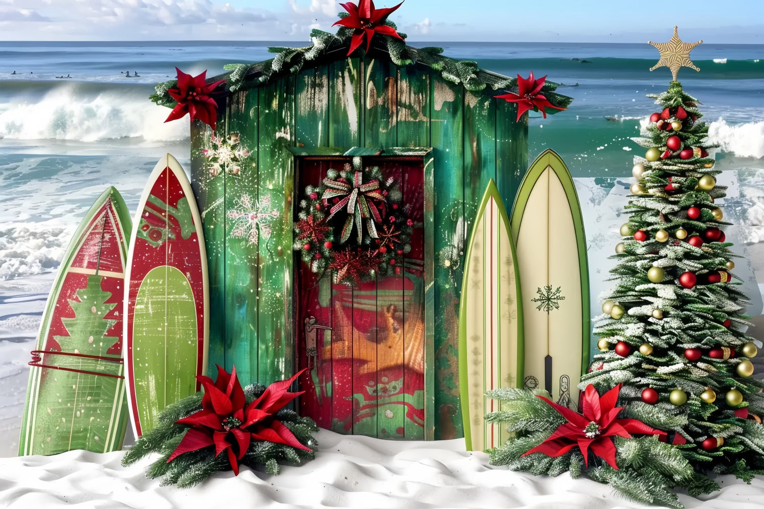 Surf Shack Natalizio Sullo Sfondo Della Spiaggia BRP8-67