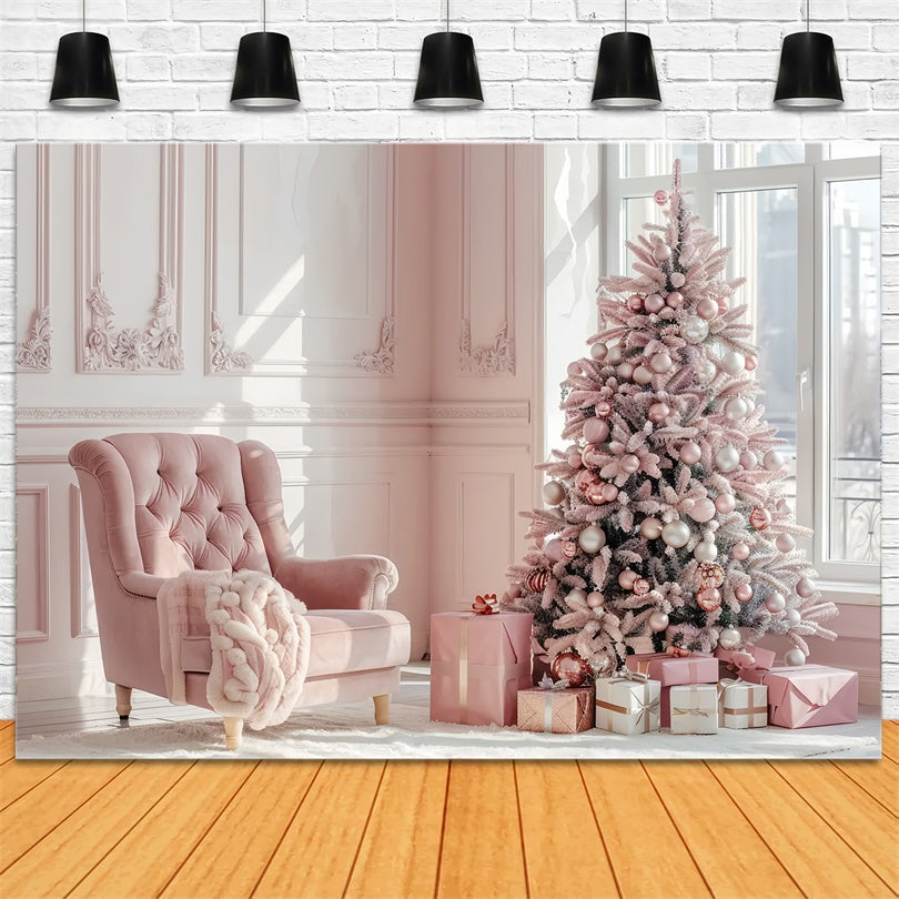 Elegante Albero Di Natale Rosa Con Sfondo Di Regali BRP8-75