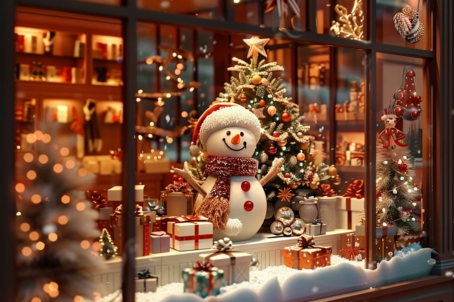 Sfondo Della Finestra Di Natale Con Pupazzo Di Neve E Regali BRP8-95