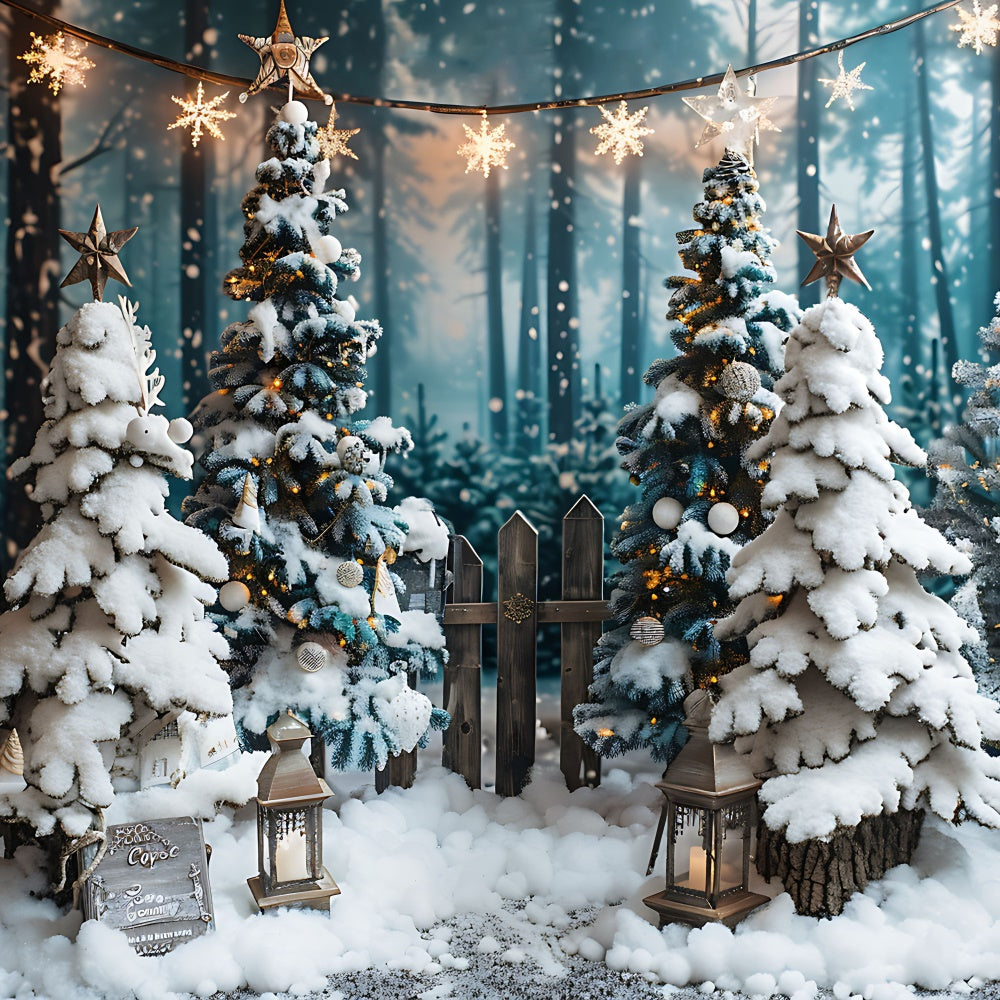 Sfondo Di Pini Innevati Illuminati Da Stelle Di Natale BRP8-96