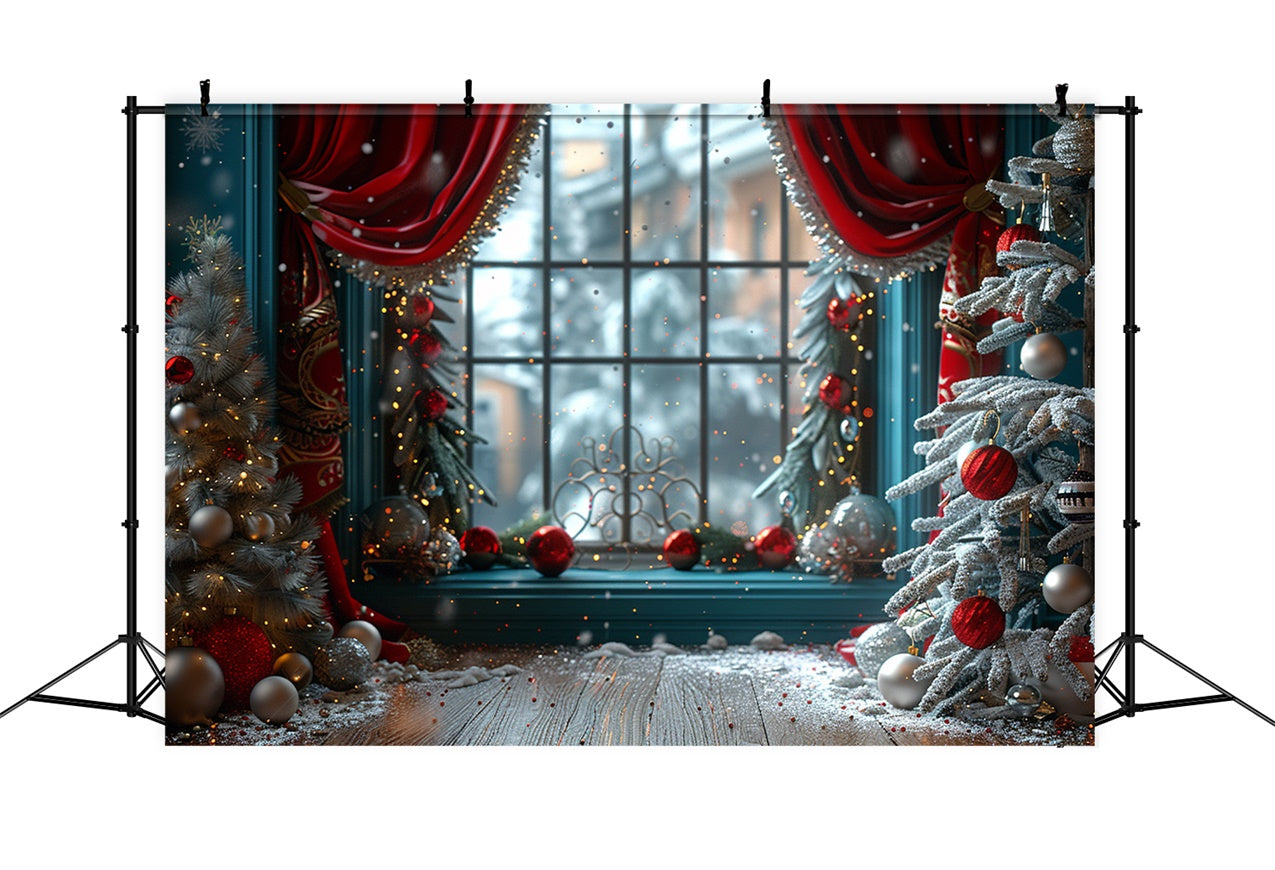 Sfondo Finestra Con Alberi Smerigliati E Ornamenti Festivi BRP9-101