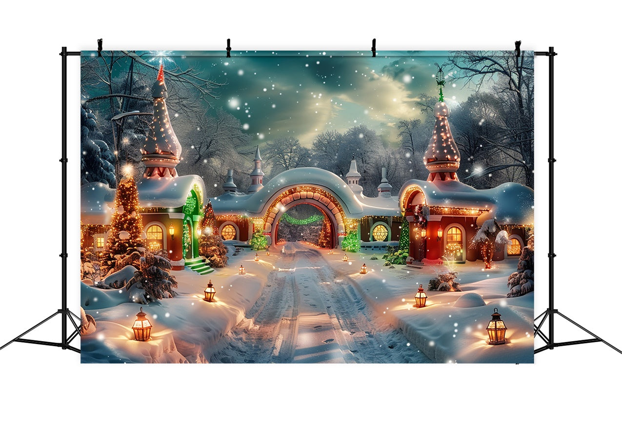 Lanterne Di Natale Luminose Sullo Sfondo Del Villaggio Innevato BRP9-102
