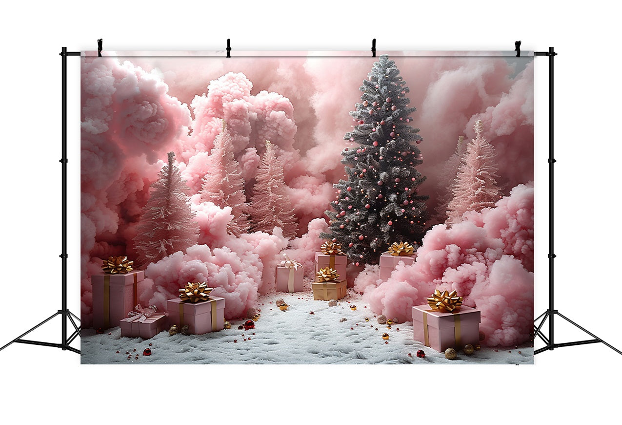 Sfondo Regalo Di Natale Della Foresta Rosa Innevata Incantata BRP9-103