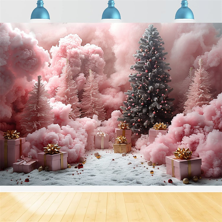 Sfondo Regalo Di Natale Della Foresta Rosa Innevata Incantata BRP9-103