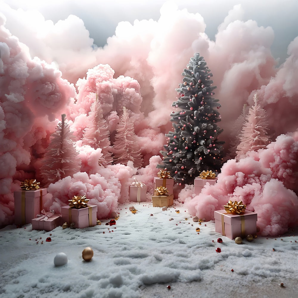 Sfondo Regalo Di Natale Della Foresta Rosa Innevata Incantata BRP9-103