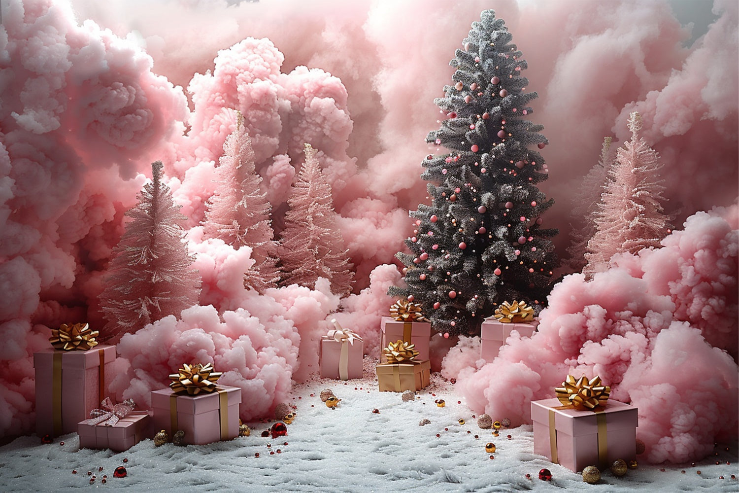 Sfondo Regalo Di Natale Della Foresta Rosa Innevata Incantata BRP9-103