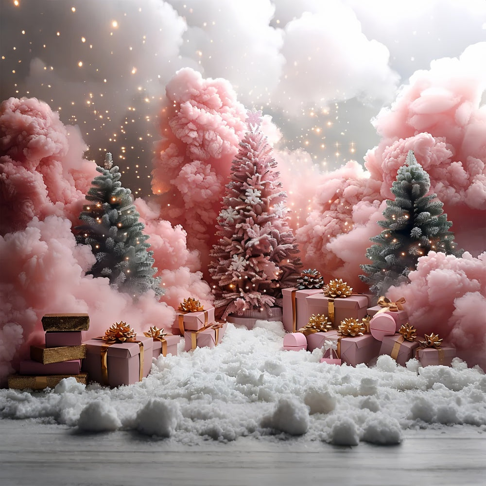 Pini Rosa Satinati Con Regali Di Natale E Sfondo Innevato BRP9-106