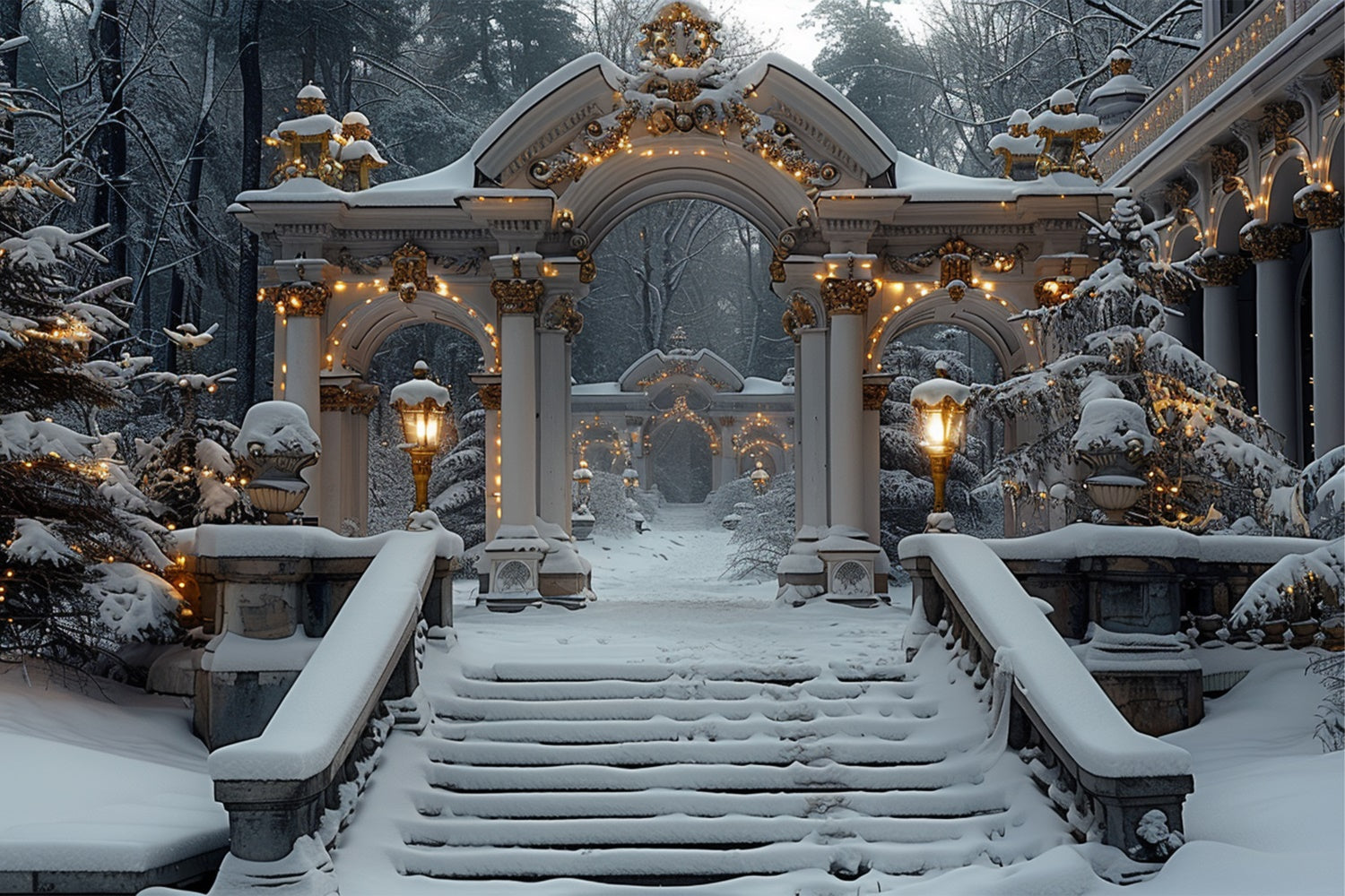 Archi Del Paese Delle Meraviglie Invernali Con Sfondo Di Luci Di Natale BRP9-113