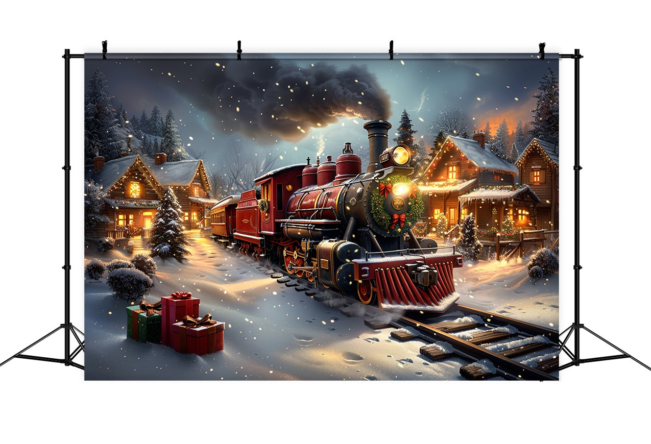 Classico Treno Di Natale E Sfondo Della Cabina Innevata BRP9-124