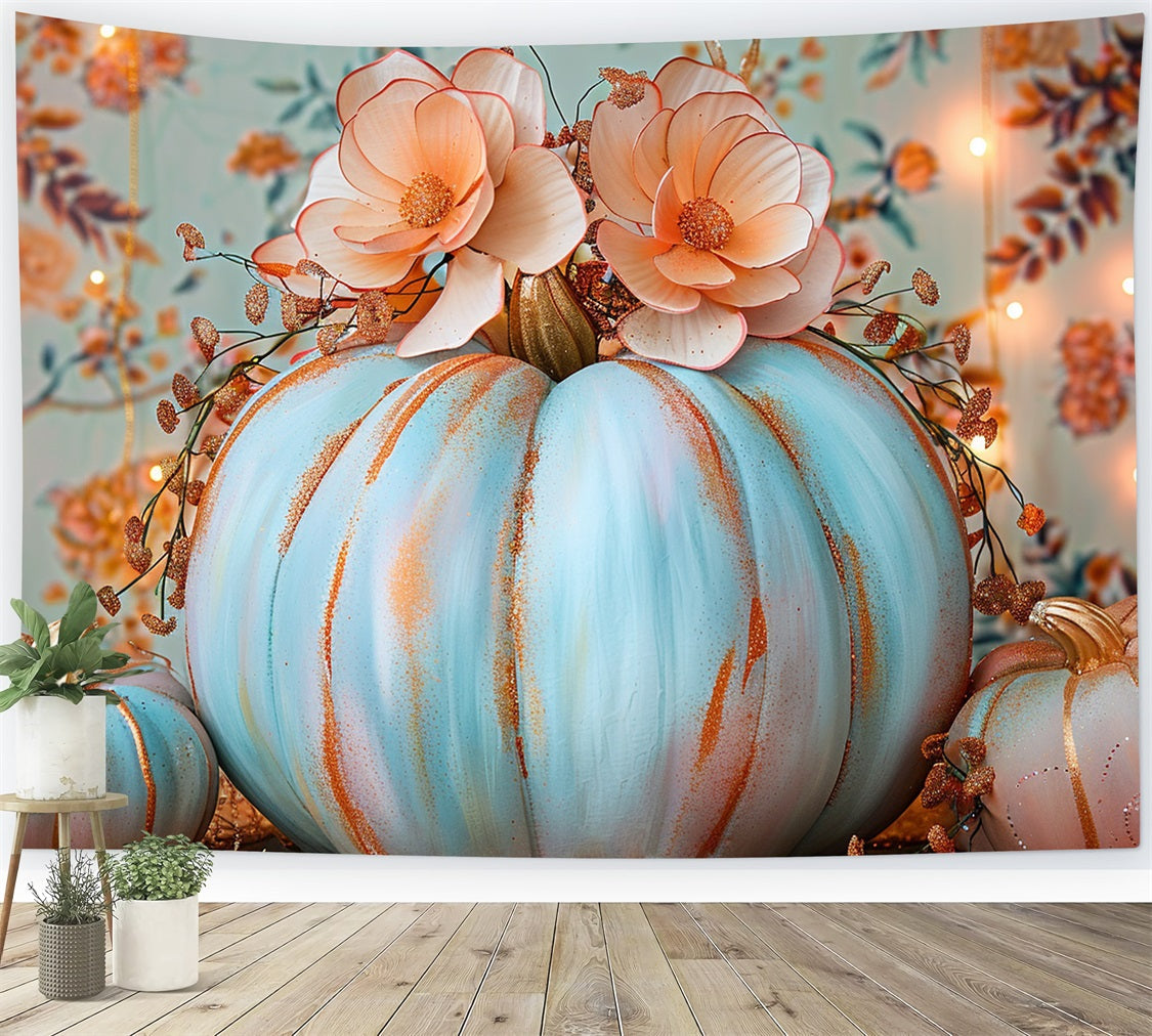 Composizione Floreale Sfondo Di Zucca Blu Pastello BRP9-127