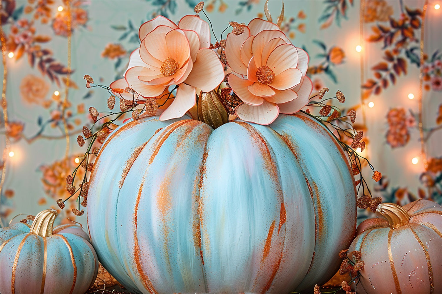 Composizione Floreale Sfondo Di Zucca Blu Pastello BRP9-127